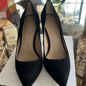 Black high heels suede shoes.  Used once.